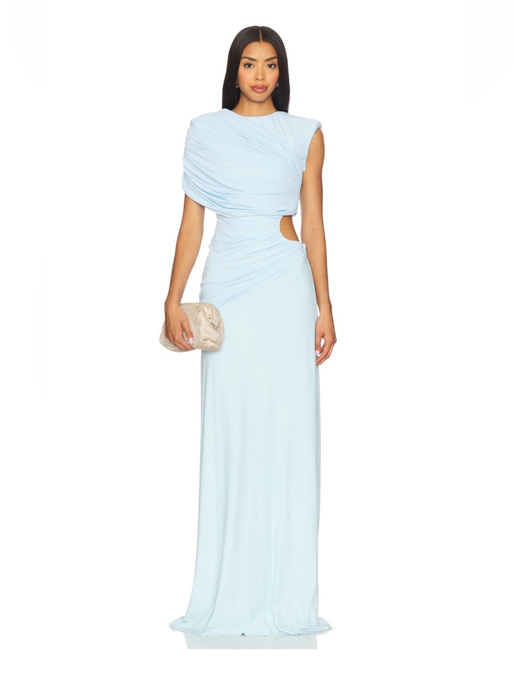 One-Shoulder Light Blue Cutout Evening Gown